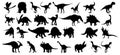 Set of animals. Vector illustration. Black dinosaurs on a white background. Royalty Free Stock Photo
