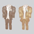 Set of animated mens clothing. Groom suit for wedding celebration isolated on a gray background. Vector illustration.