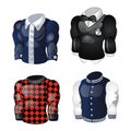 Set of animated mens shirts and sweaters isolated on white background. Vector cartoon close-up illustration.