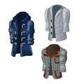 Set of animated vintage mens coats isolated on a white background. Cartoon vector close-up illustration.