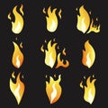 Set of animation fire and illustration various . Cartoon flat style