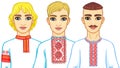 Set of animation portraits of Slavic men in traditional clothes. Belarus, Ukraine, Russia. Royalty Free Stock Photo