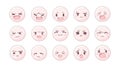 Set of anime kawaii cute emoticon smile icons. Different emotions expression