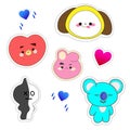 set of anime stickers animals and love