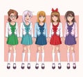 Set of anime young womens