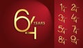 set anniversary golden color logotype style with overlapping number on red background Royalty Free Stock Photo