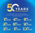 set anniversary logotype golden and silver color with slash on blue color for special moment Royalty Free Stock Photo