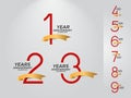 set of anniversary logotype red color with golden ribbon on white background for celebration Royalty Free Stock Photo