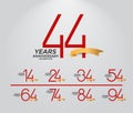 set of anniversary logotype red color with golden ribbon on white background for celebration Royalty Free Stock Photo