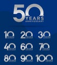 Set of Anniversary logotype and silver color with blue background for celebration Royalty Free Stock Photo