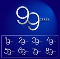 set anniversary silver color logotype style with overlapping number on blue background Royalty Free Stock Photo