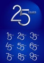 set anniversary silver color logotype style with overlapping number on blue background Royalty Free Stock Photo