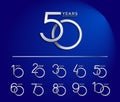 set anniversary silver color logotype style with overlapping number on blue background Royalty Free Stock Photo