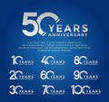 set anniversary silver color with slash on blue background can be use for celebration event Royalty Free Stock Photo