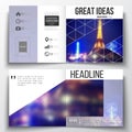 Set of annual report business templates for brochure, magazine, flyer or booklet. Dark polygonal background, blurred Royalty Free Stock Photo