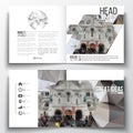 Set of annual report business templates for brochure, magazine, flyer or booklet. Polygonal background, blurred image