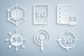 Set Antenna, Server 5G network, Graphic tablet with and Social icon. Vector Royalty Free Stock Photo