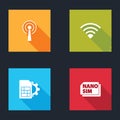 Set Antenna, Wi-Fi wireless network, Sim card setting and Nano Card icon. Vector Royalty Free Stock Photo