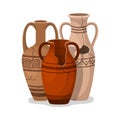 Set of antique amphora with two handles. Broken ancient clay vases jars, Old traditional vintage pot. Ceramic jug Royalty Free Stock Photo