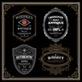 Set antique frame whiskey label Vintage border engraving retro vector Royalty Free Stock Photo