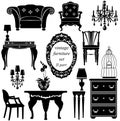 Set of antique furniture - isolated black silhouettes Royalty Free Stock Photo