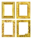 Set 4 antique golden frame isolated on white background, clipping path Royalty Free Stock Photo