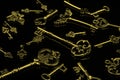 Set of Antique Golden Keys on Black Background