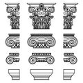 A set of antique Greek historical capitals for Calon: Ionic, Doric, and Corinthian capitals with a cut element scheme