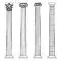 A set of antique Greek and historical columns with Ionic, Doric and Corinthian capitals Vector line illustration Royalty Free Stock Photo