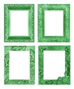 Set 4 antique green frame isolated on white background, clipping