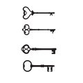 Set antique keys for locks different shapes vector icon. Vector icon old keys isolated on white background. Black Royalty Free Stock Photo