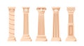 Set of Antique Pillars, Ancient Classic Stone Columns Isolated On White Background. Roman Or Greece Architecture Element Royalty Free Stock Photo