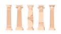 Set of Antique Pillars, Roman Renaissance Columns With Ornament. Ancient Classic Ivory Marble, Classic Architecture