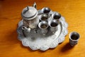 Set of antique silver teapots Royalty Free Stock Photo
