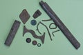 A set of antiques from scraps of rusty iron button spur and copper coin