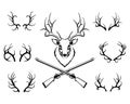 Set of antlers with a trophy and guns Royalty Free Stock Photo