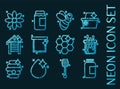 Set of Apiary blue glowing neon icons