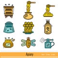 Set of apiary roduct outline web color icons isolated