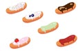 Set of appetizing glazed eclairs