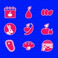 Set Apple and banana, Vegan bread loaf, food diet, Steak meat, Rabbit, Chicken egg and World Vegetarian day icon. Vector