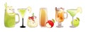 A set of apple cocktails.Apple smoothie, martini, margarita, apple juice, punch, sangria. Royalty Free Stock Photo