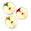Set of Apple halves on white background, vector illustration with Apple slices of red, green and yellow colors Royalty Free Stock Photo
