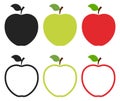 Set of apple icons. Black, green, red fill and outline apple logo isolated on white background. Vector illustration for any design Royalty Free Stock Photo