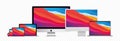Set of Apple product, Imac, Macbook, Ipad, Iphone and apple watch, isolated on trasparent background, vector editorial