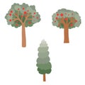 Set of apple trees and green tree, flat, cartoon illustration, isolated object on a white background, vector illustration Royalty Free Stock Photo