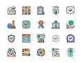 Set of Approve Flat Color Line Icons. Certificate, Quality Control and more.