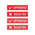 Set of Approved and Rejected Stamp vector illustration isolated on white background. Sign, label, red color Royalty Free Stock Photo