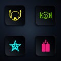 Set Aqualung, Diving mask, Starfish and Photo camera. Black square button. Vector Royalty Free Stock Photo