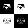 Set Aquarium with fish icon isolated on black and white background. Round glass aquarium. Aquarium for home and pets Royalty Free Stock Photo