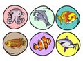 A Set of Aquatic Animal on Round Background Royalty Free Stock Photo